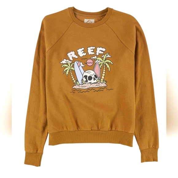 NWT Reef Brown Crewneck Sweatershirt with Graphic Design Skull Island Med - Picture 1 of 9